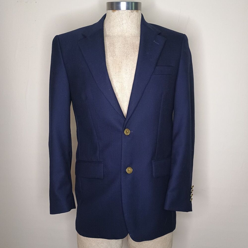 Club Room Blazer Mens 36R Navy 100% Wool Gold Button Sport Coat 2 Button Jacket